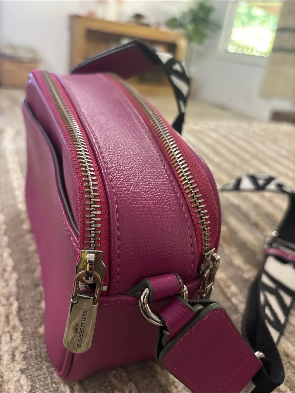 Karl Lagerfeld Hot Pink Crossbody Maybelle Bag with Karl & Choupette Charm